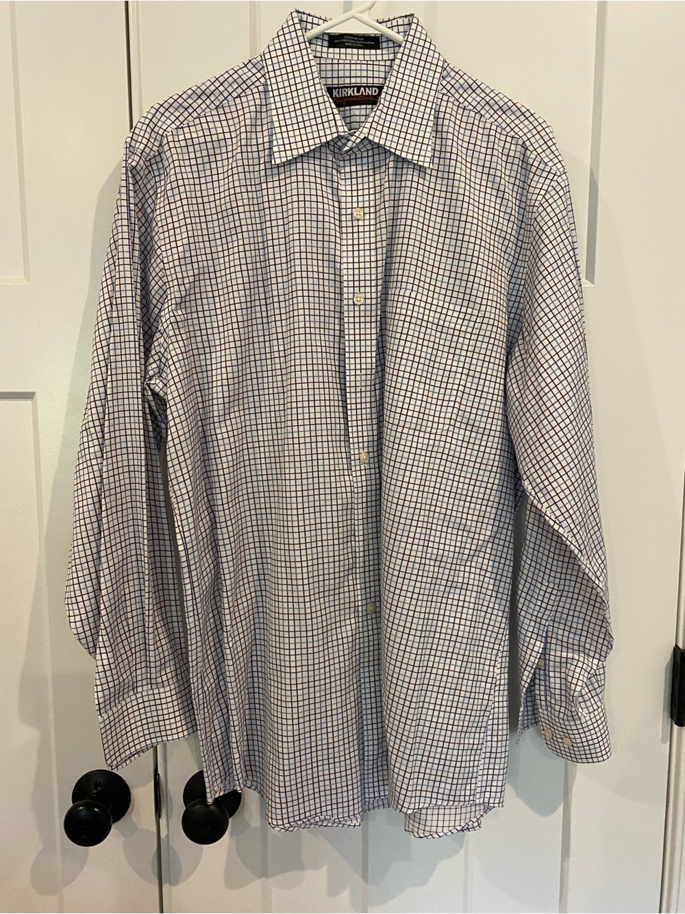 Kirkland Signature Men’s White Shirt with Blue Windowpane Check